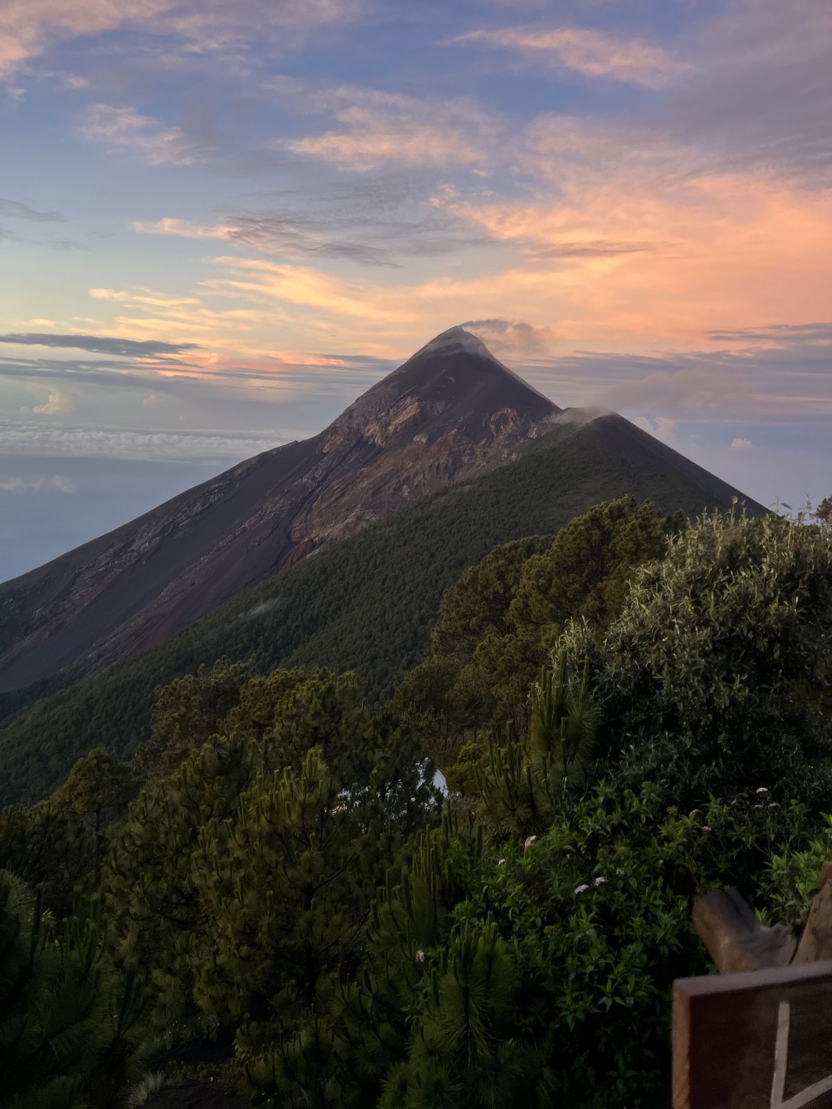 Volcán de Fuego at sunset, viewed from Acatenango base camp