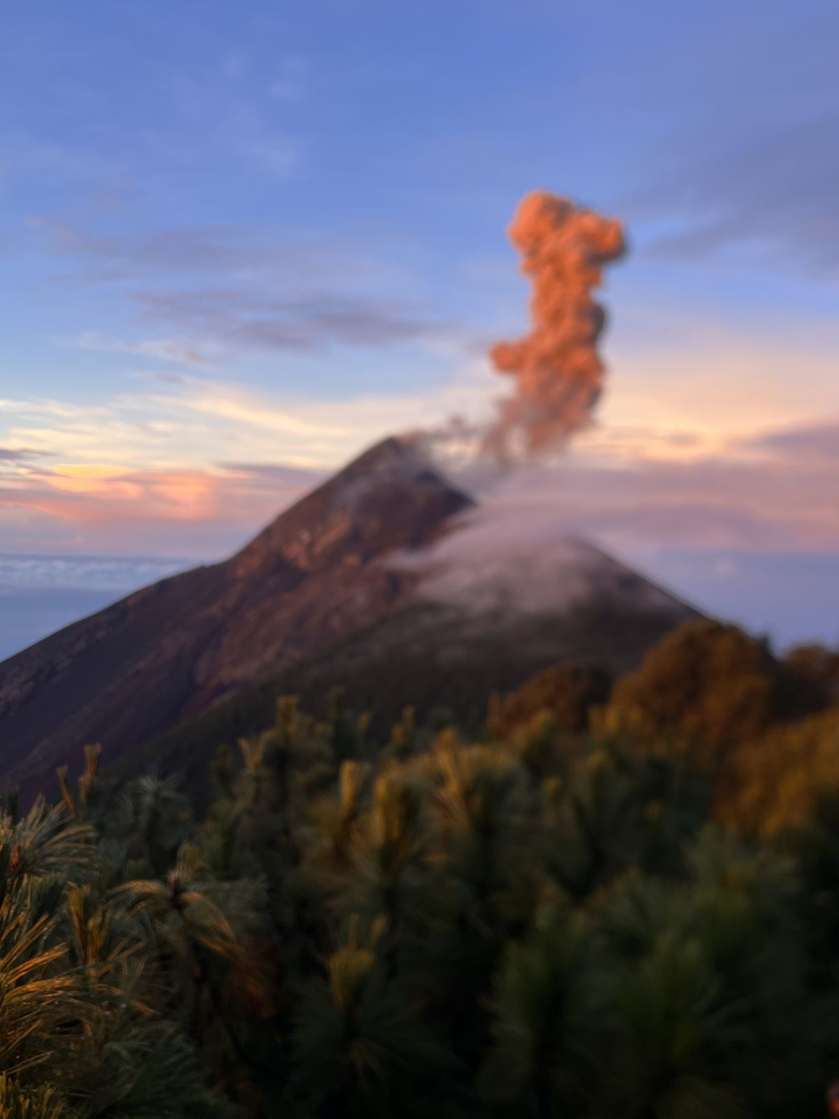 Volcán de Fuego erupting at sunset, Acatenango, Guatemala
