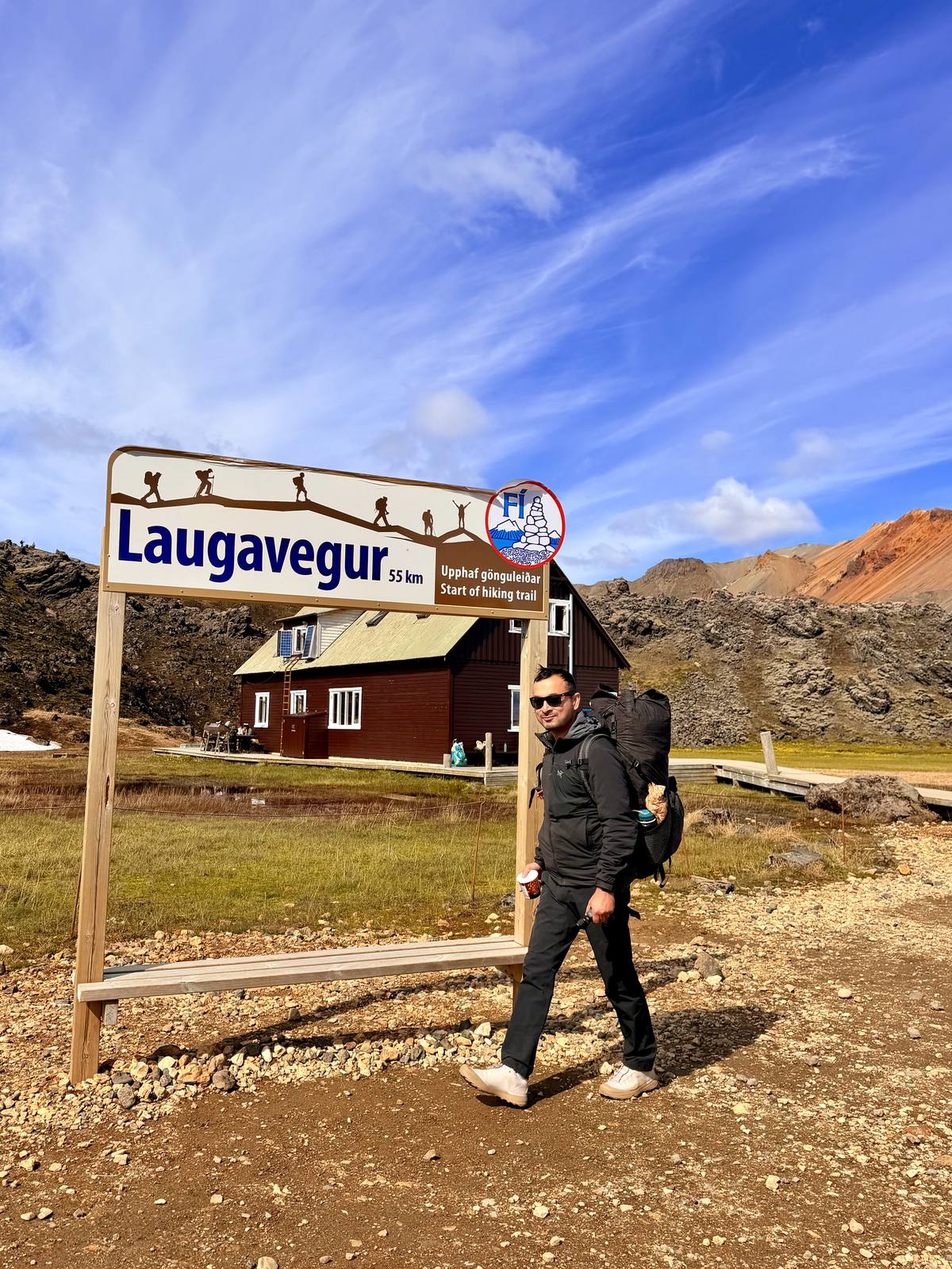 Standing at the Laugavegur trailhead sign, 55km marker