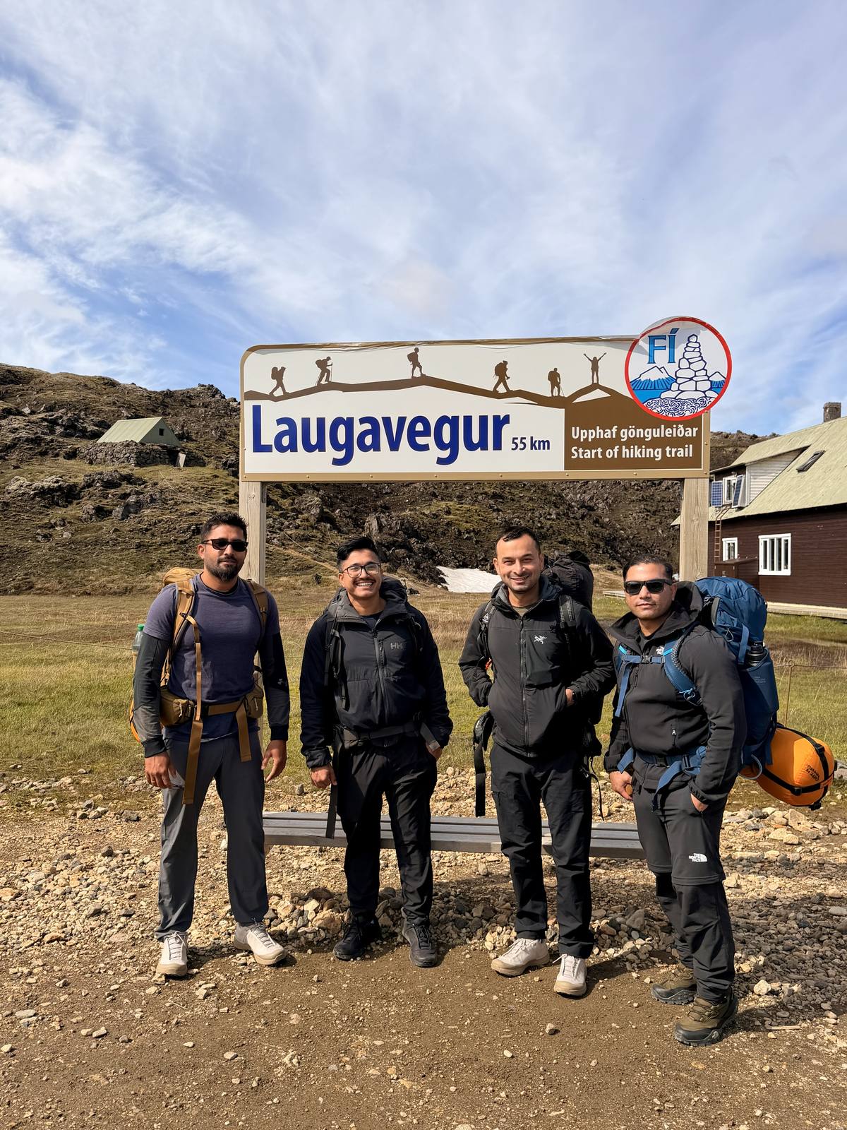 Group photo at the Laugavegur trailhead sign